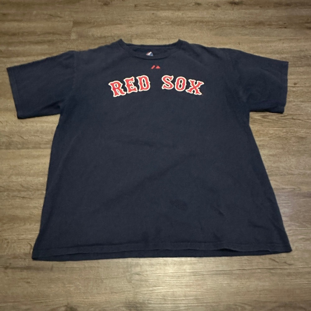 Majestic Mens Boston Red Sox Dustin Pedroia 15 T-Shirt Navy Blue Large MLB Tee